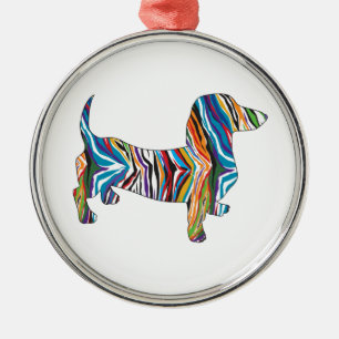 Dachshund - Psychedelic Zbra Doxie Metal Tree Decoration