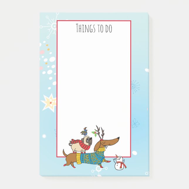 Dachshund, Pug & Bird Holiday Post-It Notes (Front)