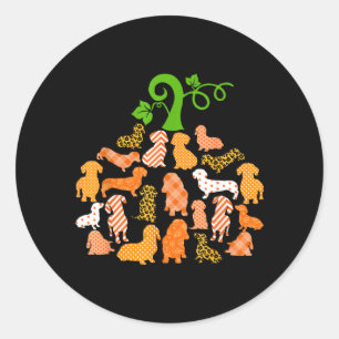 Dachshund Pumpkin Shape Plaid Leopard Dog Autumn Classic Round Sticker