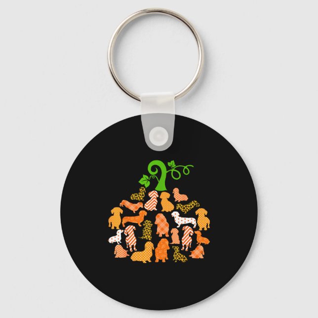 Dachshund Pumpkin Shape Plaid Leopard Dog Autumn H Key Ring (Front)