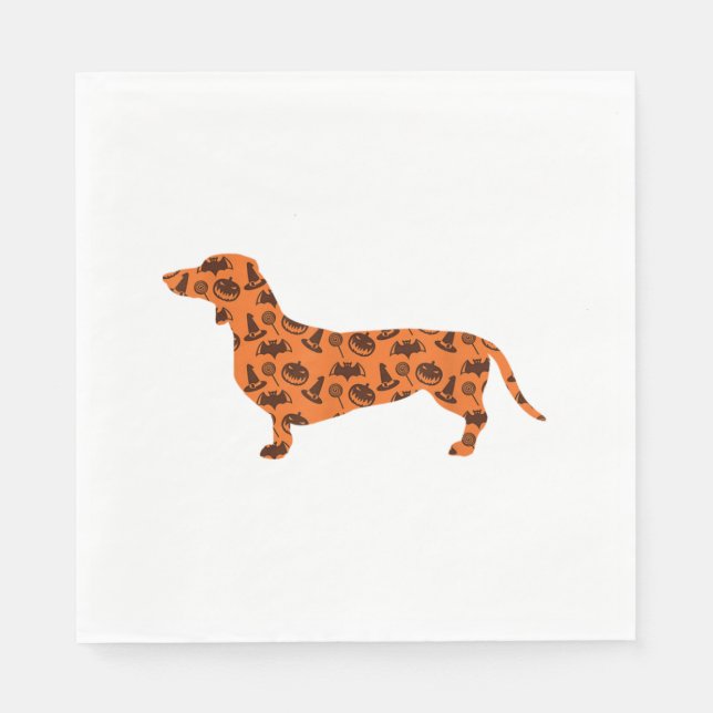 Dachshund Pumpkin Witch Bat Funny Spooky Halloween Napkin (Front)