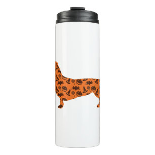 Dachshund Pumpkin Witch Bat Funny Spooky Halloween Thermal Tumbler