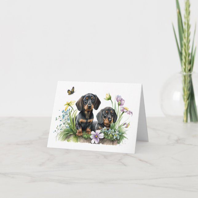 Dachshund Puppies Blank Greeting Card (Front)