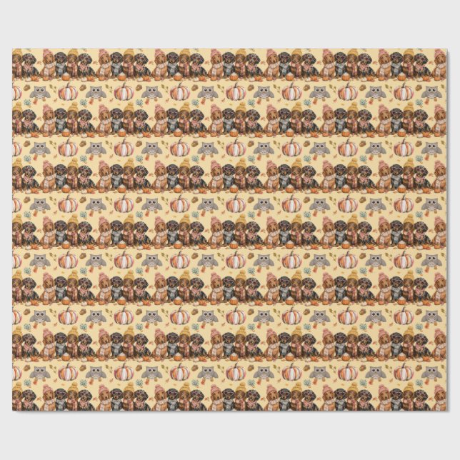 Dachshund Puppies Fall Colours Gift Wrap (Flat)