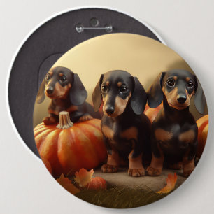 Dachshund Puppy Autumn Delight Pumpkin 6 Cm Round Badge