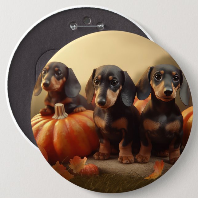 Dachshund Puppy Autumn Delight Pumpkin 6 Cm Round Badge (Front & Back)