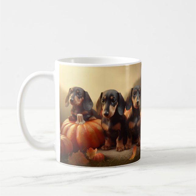Dachshund Puppy Autumn Delight Pumpkin Coffee Mug (Left)