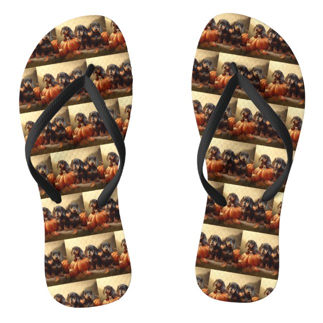 Dachshund Puppy Autumn Delight Pumpkin Jandals (Footbed)