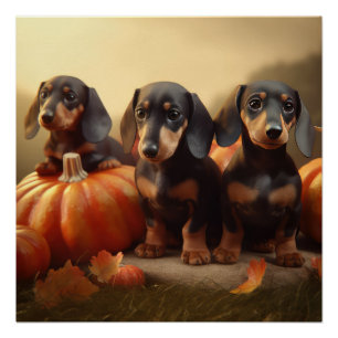 Dachshund Puppy Autumn Delight Pumpkin Poster