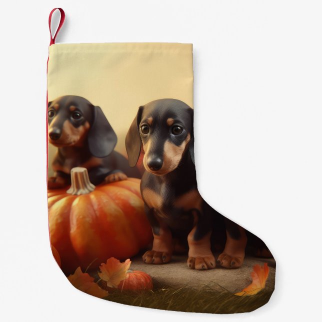 Dachshund Puppy Autumn Delight Pumpkin Small Christmas Stocking (Front)