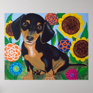 Dachshund Puppy Black and Tan Print