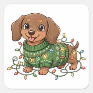 Dachshund Puppy Christmas Sweater Lights Sticker