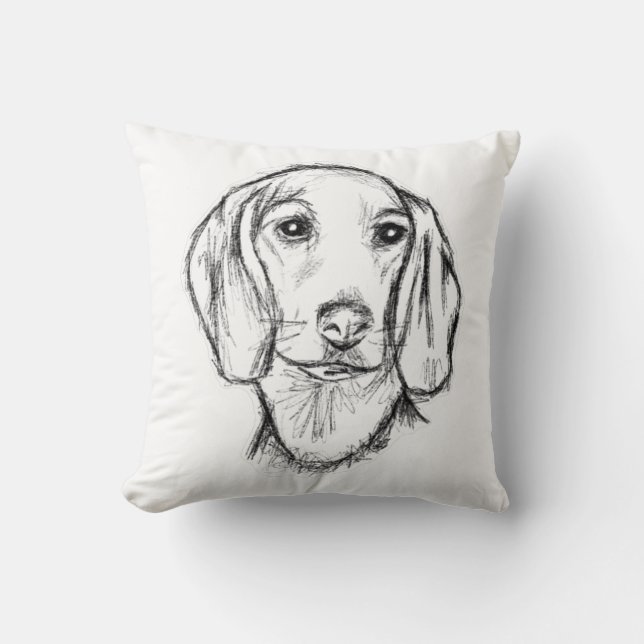 dachshund puppy dog black white simple drawing art cushion (Front)