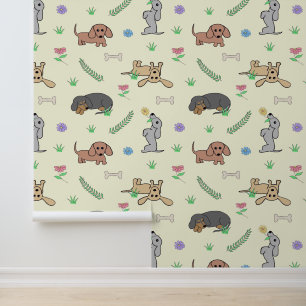 Dachshund Puppy Dog Hand-Drawn Colored Pet Doodle Wallpaper