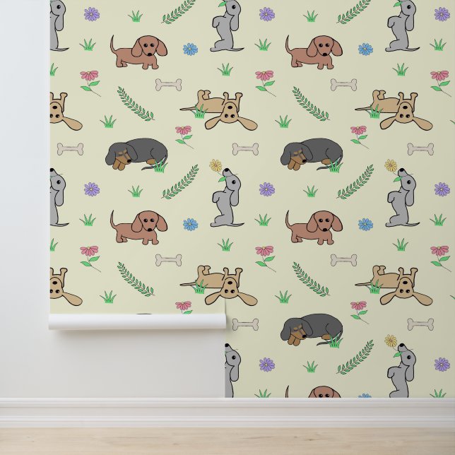 Dachshund Puppy Dog Hand-Drawn Coloured Pet Doodle Wallpaper (Application)