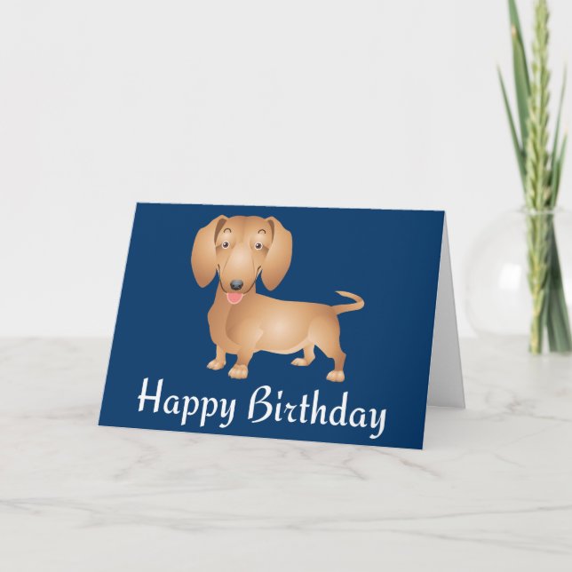 Dachshund Puppy  Dog Happy Birthday Blue Card (Front)