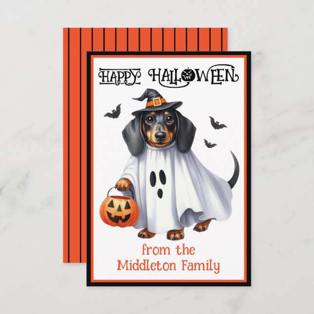 Dachshund Puppy Dog Happy Halloween Card (Front/Back)