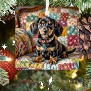 Dachshund Puppy Dog Personalized Christmas Metal Tree Decoration
