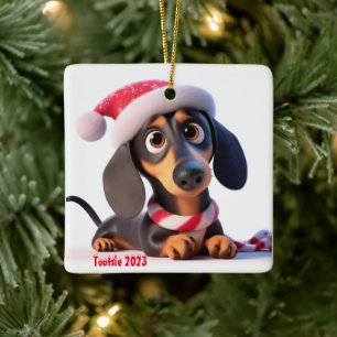 Dachshund Puppy Personalised Ceramic Tree Ornament