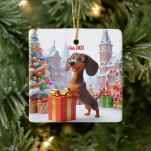Dachshund Puppy Personalised Ceramic Tree Ornament