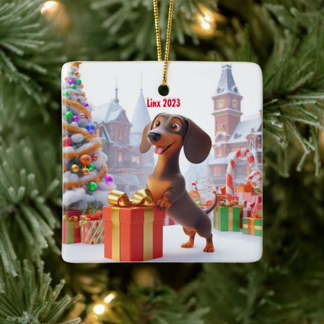 Dachshund Puppy Personalised Ceramic Tree Ornament (Tree)