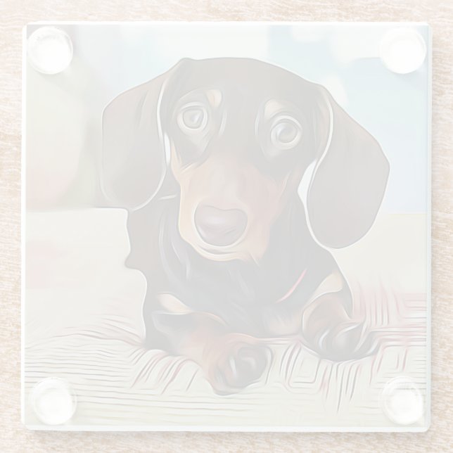 Dachshund Puppy Sits On A Sofa Glass Coaster (Back)
