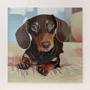 Dachshund Puppy Sits On A Sofa Jigsaw Puzzle
