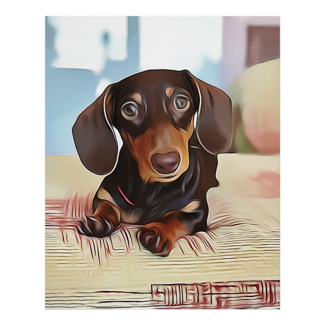 Dachshund Puppy Sits On A Sofa Photo Print (Front)