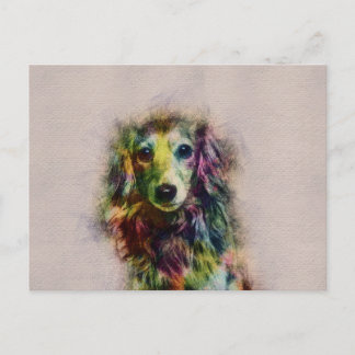 Dachshund Puppy Sketch Paint Postcard