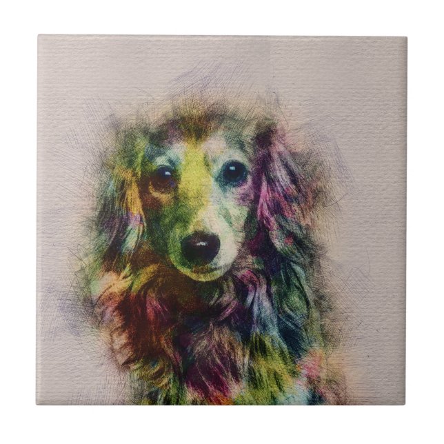 Dachshund Puppy Sketch Paint Tile (Front)