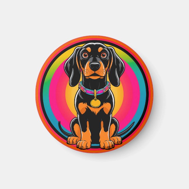 Dachshund Puppy Surrounded by Vibrant Rainbow Magnet (Front)