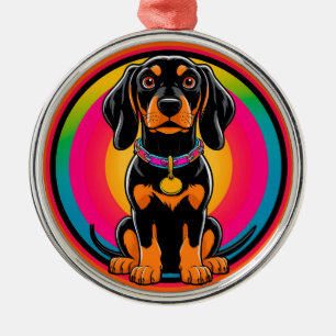 Dachshund Puppy Surrounded by Vibrant Rainbow Metal Tree Decoration