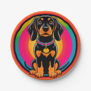 Dachshund Puppy Surrounded by Vibrant Rainbow Paper Plate