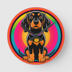 Dachshund Puppy Surrounded by Vibrant Rainbow Round Clock