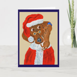 Dachshund Puppy telling Santa his Christmas wishes Card