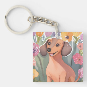 Dachshund Puppy   Watercolor Dog Pet Key Ring