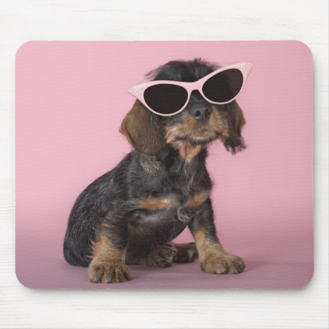 Dachshund Puppy Wearing Sunglasses Mouse Pad (Front)