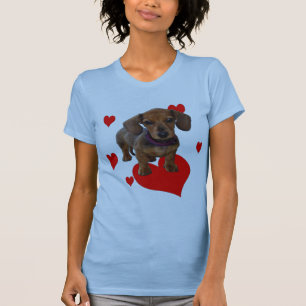 DACHSHUND Puppy with Hearts Front Printing T-Shirt