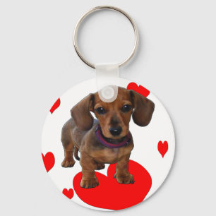 DACHSHUND Puppy with Hearts Key Ring