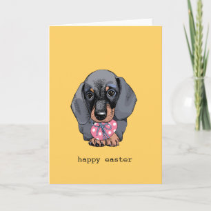 Dachshund puppy yellow Easter card