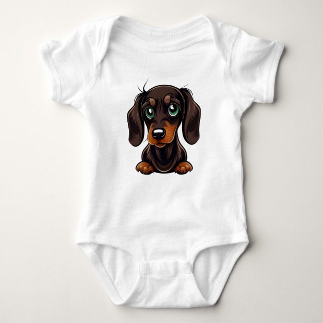 Dachshund Pup's Playtime Baby Bodysuit (Front)