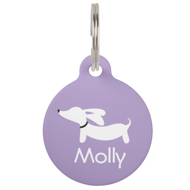 Dachshund Purple Charm Personalised Name Contact Pet Tag (Front)