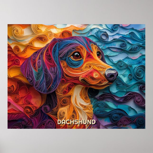 Dachshund Quilling Art Dog Portrait Poster (Front)