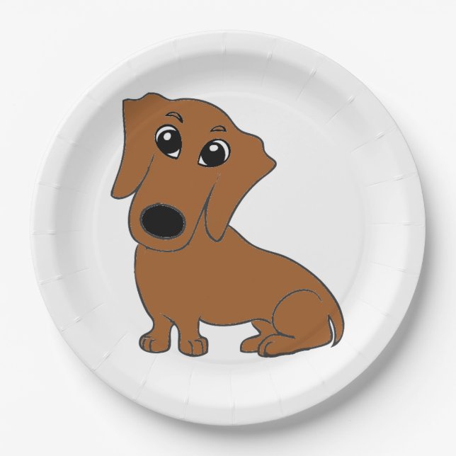 dachshund red cartoon paper plate (Front)
