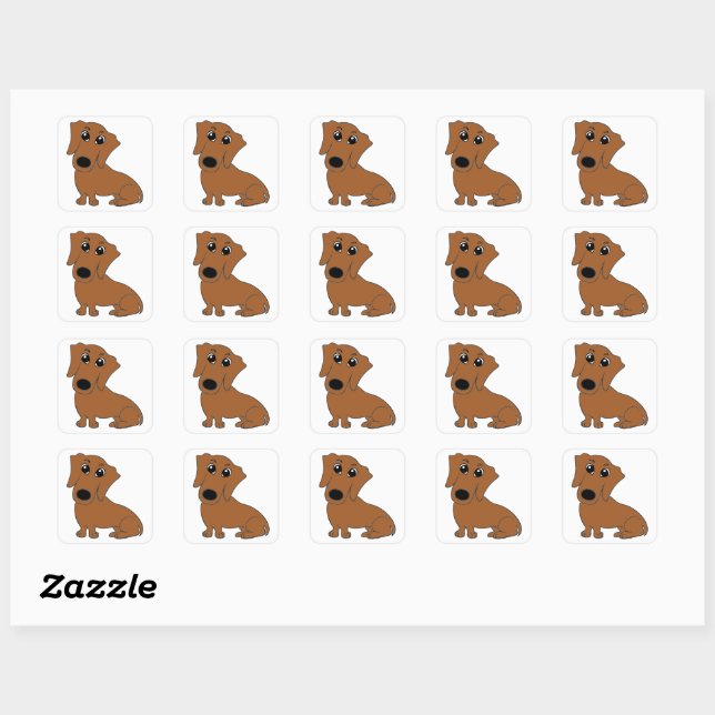 dachshund red cartoon square sticker (Sheet)
