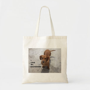 dachshund red full love w pic tote bag