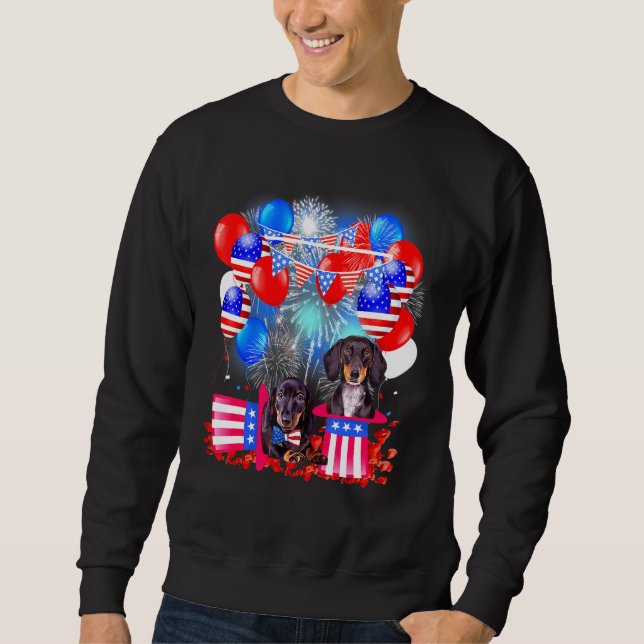Dachshund Red White Blue Sunglasses Usa American F Sweatshirt (Front)
