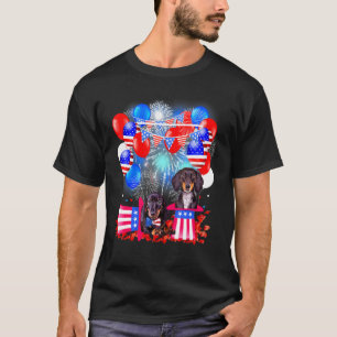 Dachshund Red White Blue Sunglasses Usa American F T-Shirt