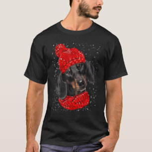 Dachshund Red Winter Hat Christmas Scarf Dog T-Shirt
