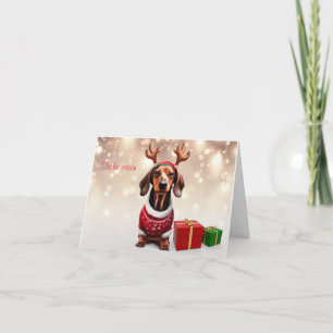 Dachshund Reindeer Christmas Card